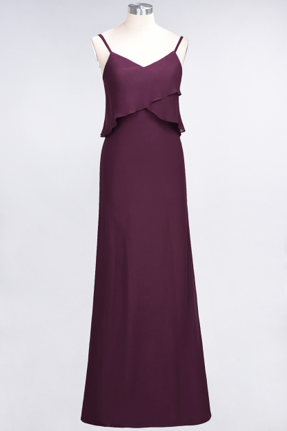 A-Line Chiffon Spaghetti-Straps V-Neck Sleeveless Long Bridesmaid Dress UK-27Dress.co.uk