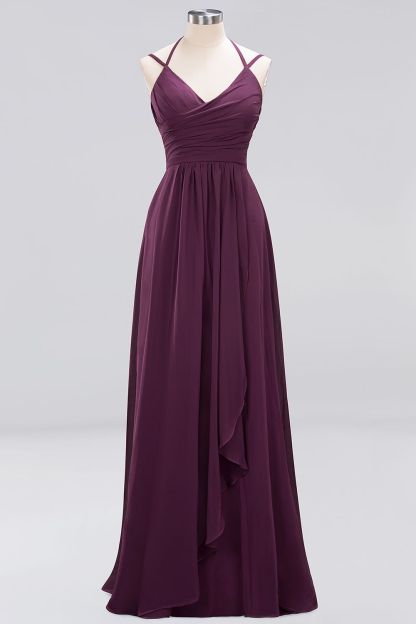 A-line Sleeveless Ruffles Chiffon Floor-Length Bridesmaid Dresses with Straps