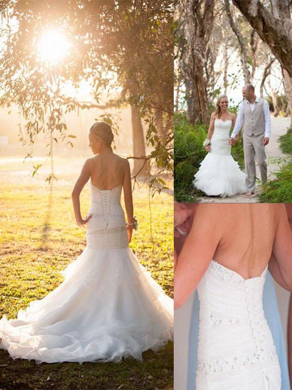 Sweetheart Sexy Mermaid Tulle Sleeveless Court Train Wedding Dresses UK
