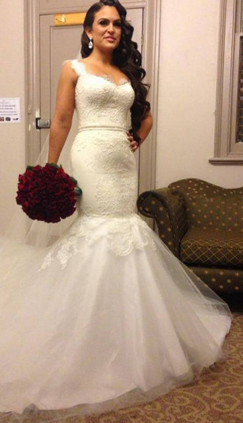 Stunning Sweetheart Straps Wedding Dress Lace Sexy Mermaid Tulle