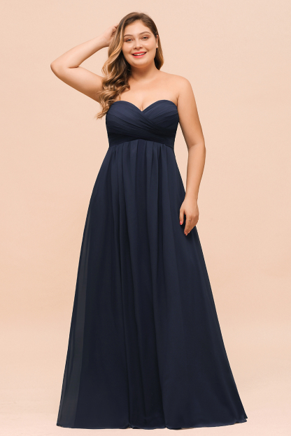 Strapless Sweetheart Long Chiffon Plus Size Bridesmaid Dress