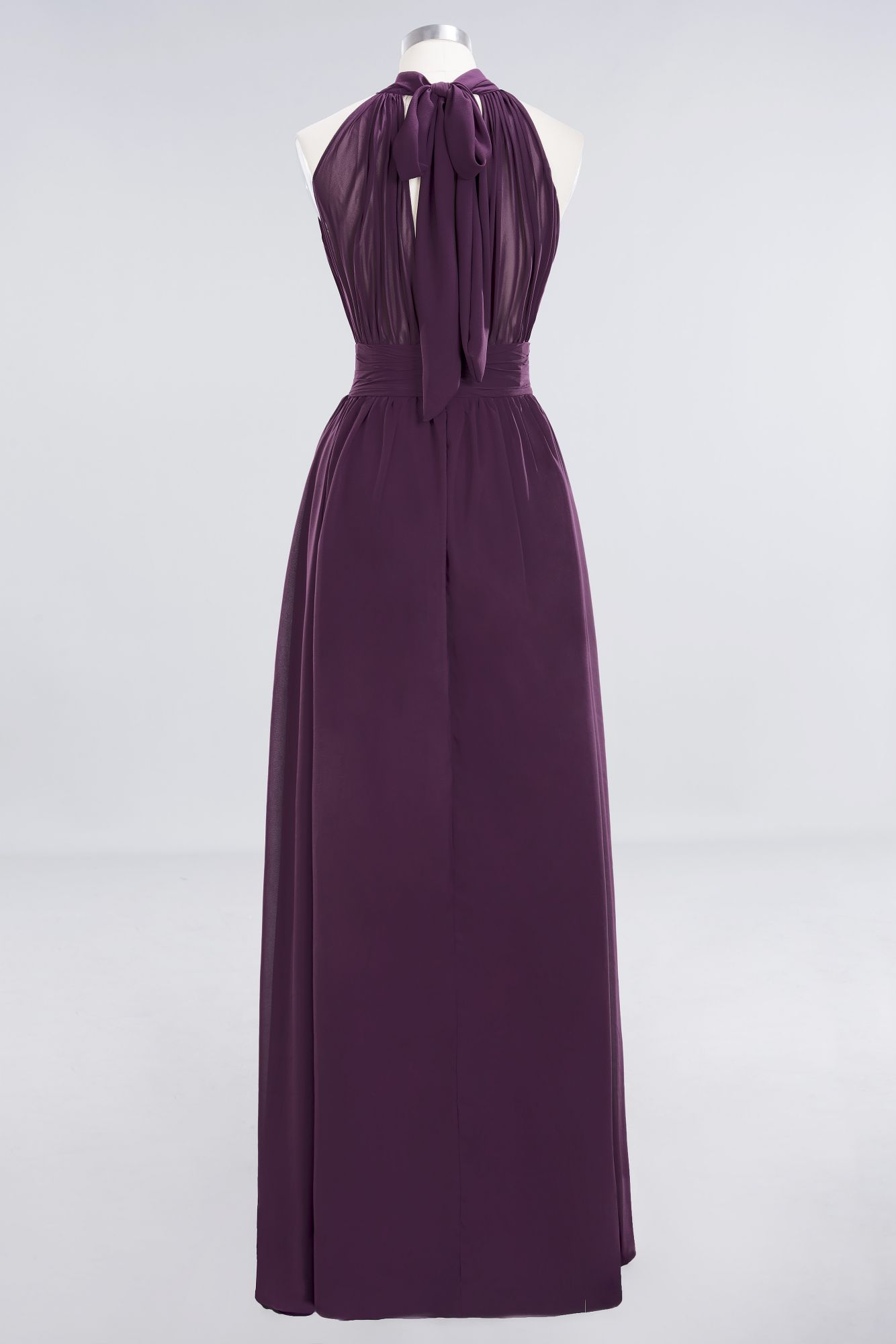 Gorgeous Grape Halter Long Bridesmaid Dress Ruffle Chiffon Wedding Guest Dress