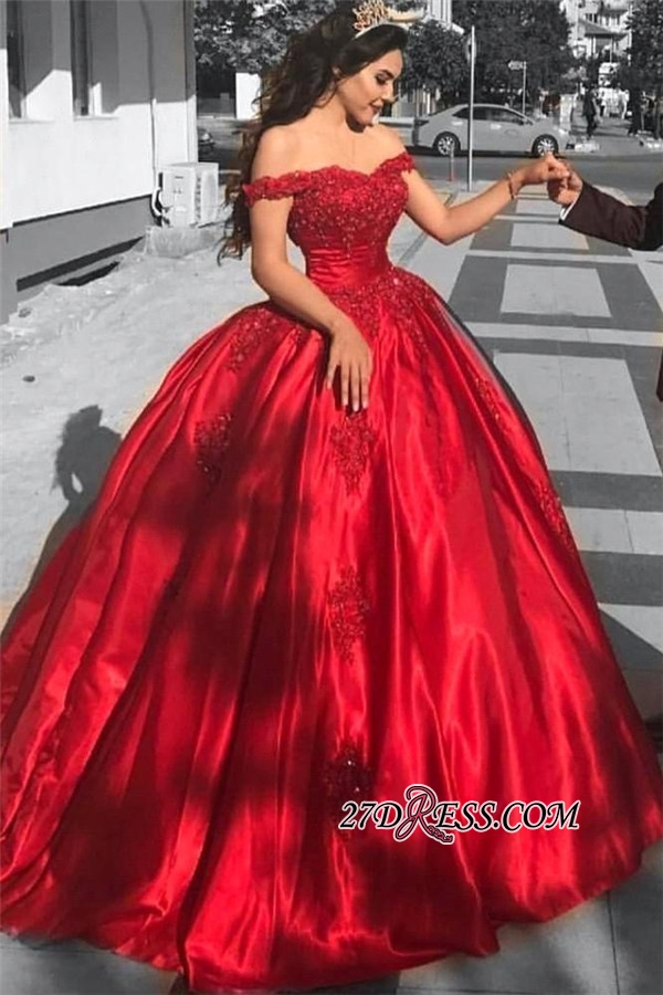 Red Off-the-Shoulder Evening Dress UK | Ball-Gown Prom Dress UK