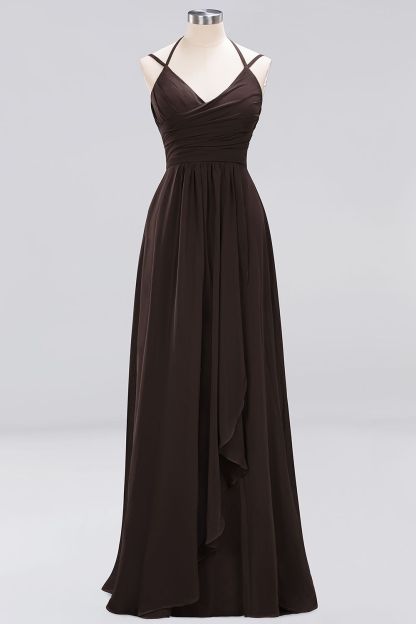 A-line Sleeveless Ruffles Chiffon Floor-Length Bridesmaid Dresses with Straps