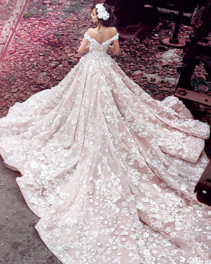 Elegant Pink Off-the-shoulder Appliques Wedding Dresses UK Party Dresses