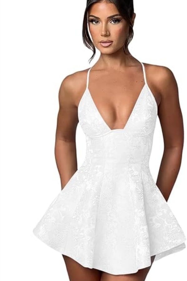 Chic Halter Cross Straps Knee Length Homecoming Dress Jacquard Satin Short Party Dress for Girls Women