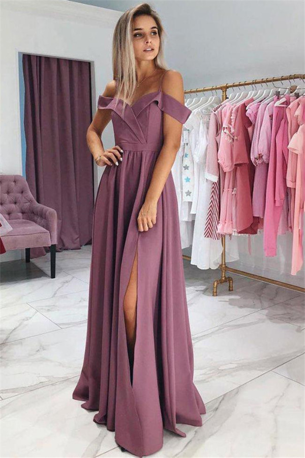 Sexy Ruffles Spaghetti-Strap Prom Dress UKes UK Side slit Sleeveless Evening Dress UKes UK