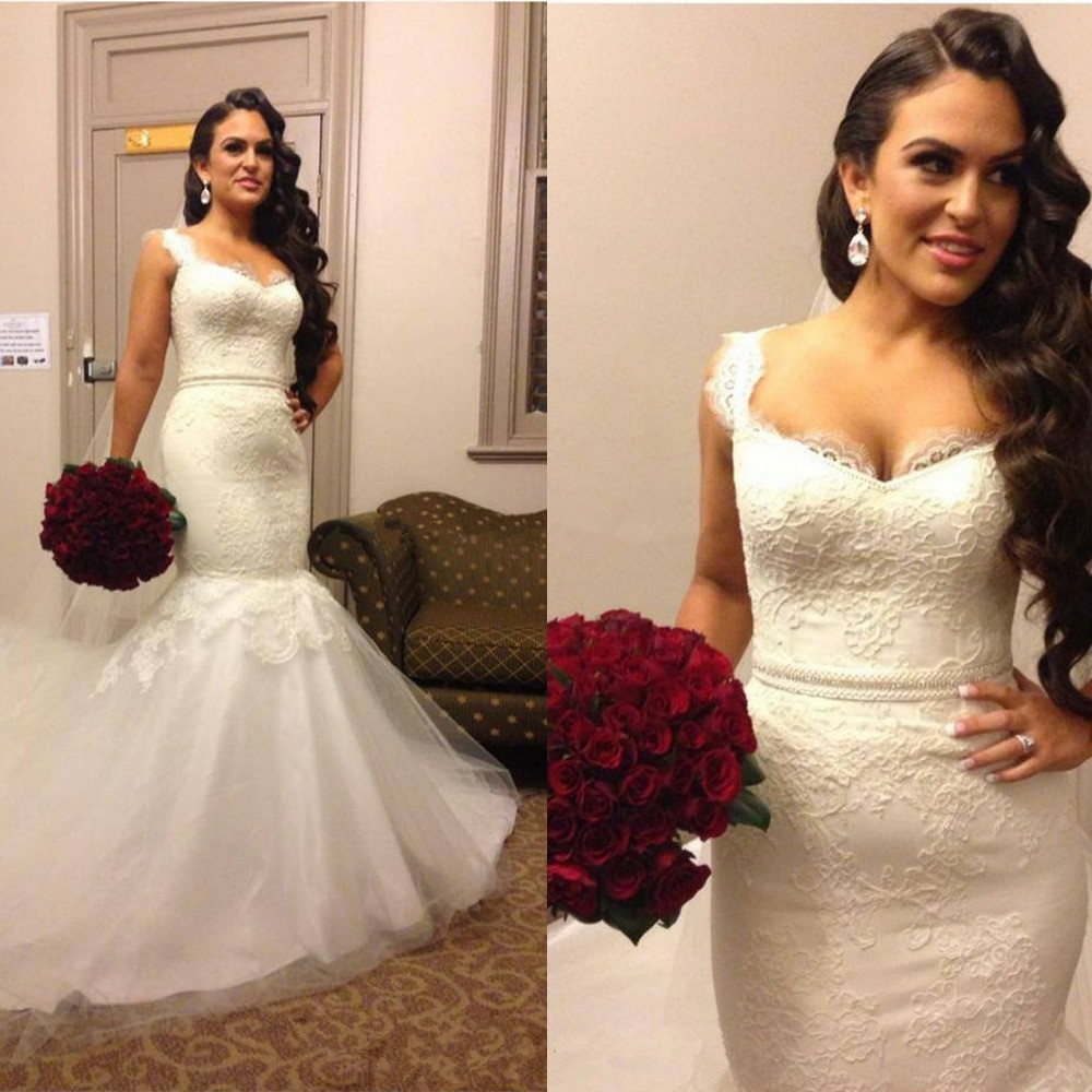 Stunning Sweetheart Straps Wedding Dress Lace Sexy Mermaid Tulle