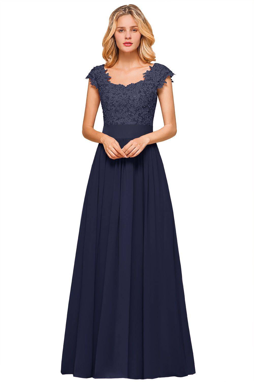 Sleeveless Lace Appliques Chiffon A-line Prom Gowns
