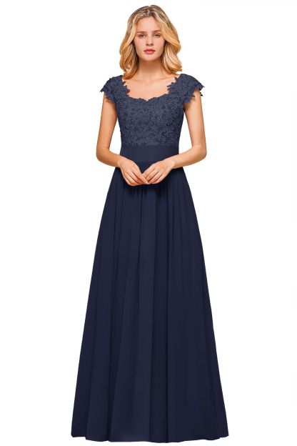 Sleeveless Lace Appliques Chiffon A-line Prom Gowns