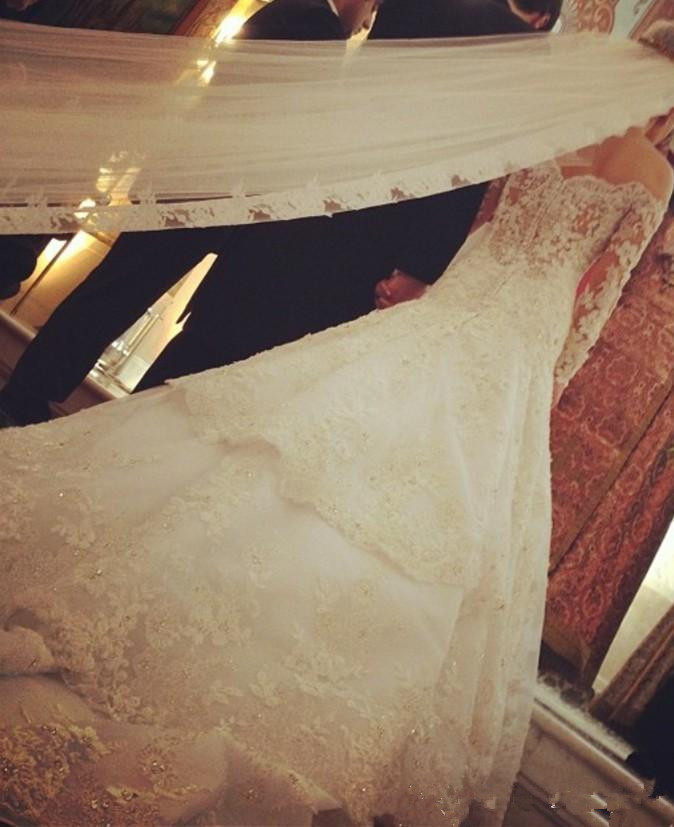 Gorgeous Lace Long Sleeve Sexy Mermaid Wedding Dress Long Train with veil