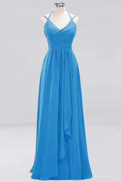 A-line Sleeveless Ruffles Chiffon Floor-Length Bridesmaid Dresses with Straps