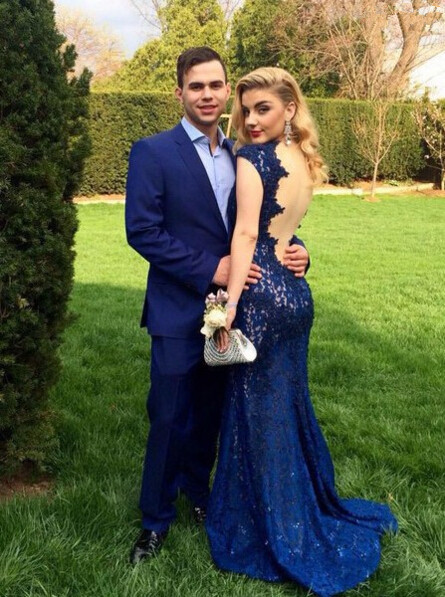 Gorgeous Dark Royal Blue Mermaid Evening Dress UKes UK Mermaid Lace Long