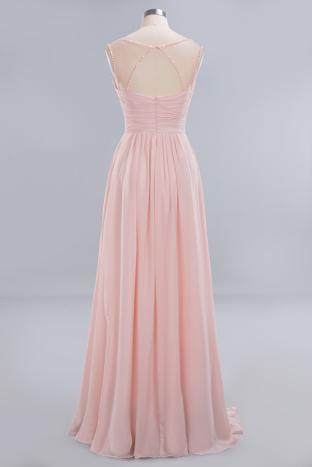 Spaghetti Straps Champagne V-Neck Chiffon Bridesmaid Dress Sleeveless Wedding Guest Dress