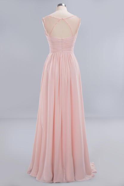 Spaghetti Straps Champagne V-Neck Chiffon Bridesmaid Dress Sleeveless Wedding Guest Dress