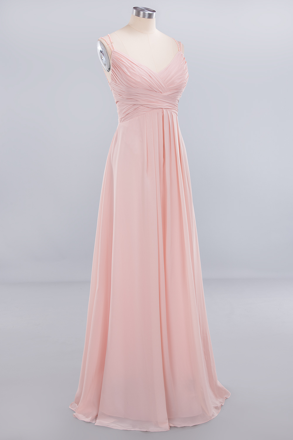 Spaghetti Straps Champagne V-Neck Chiffon Bridesmaid Dress Sleeveless Wedding Guest Dress