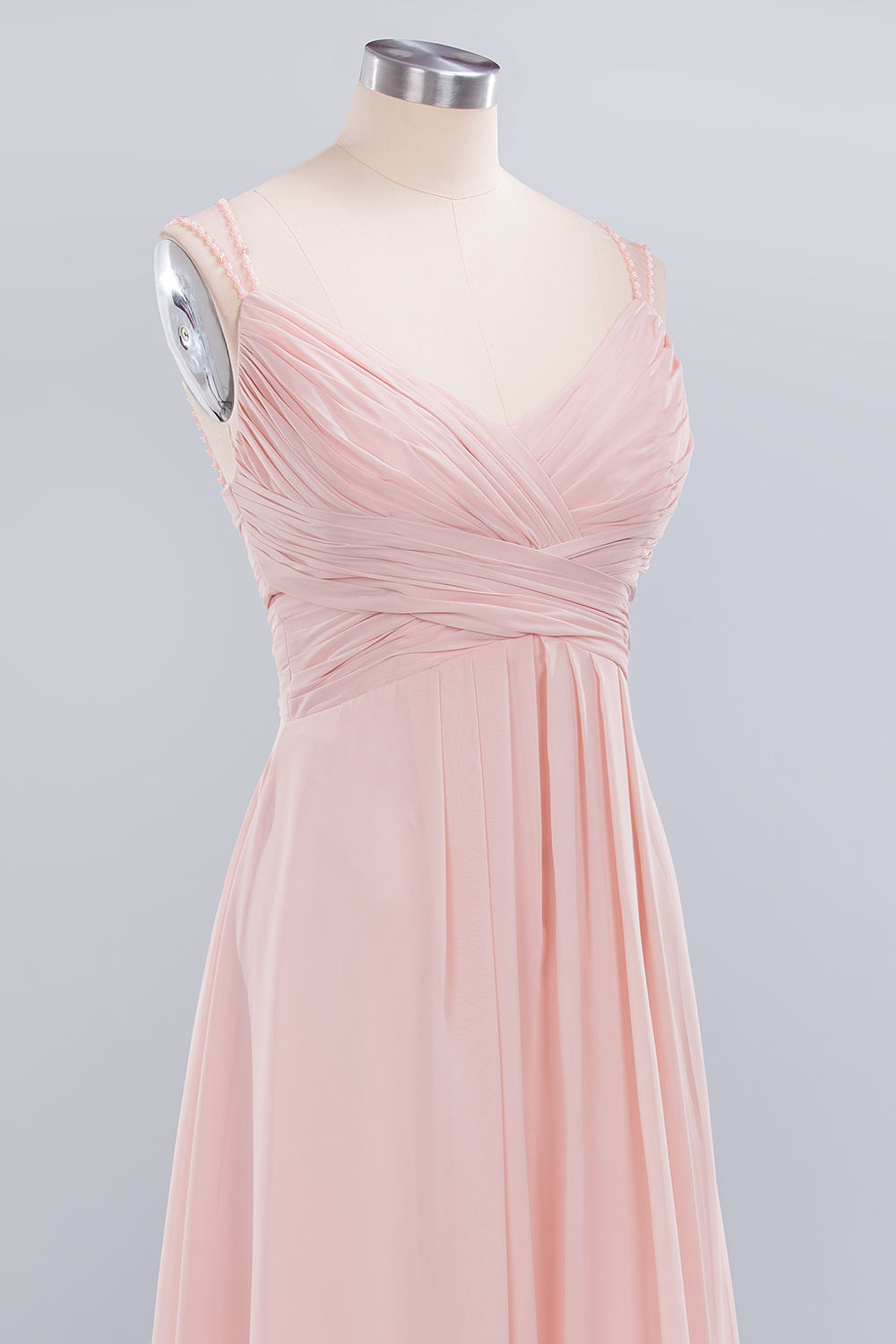 Spaghetti Straps Champagne V-Neck Chiffon Bridesmaid Dress Sleeveless Wedding Guest Dress