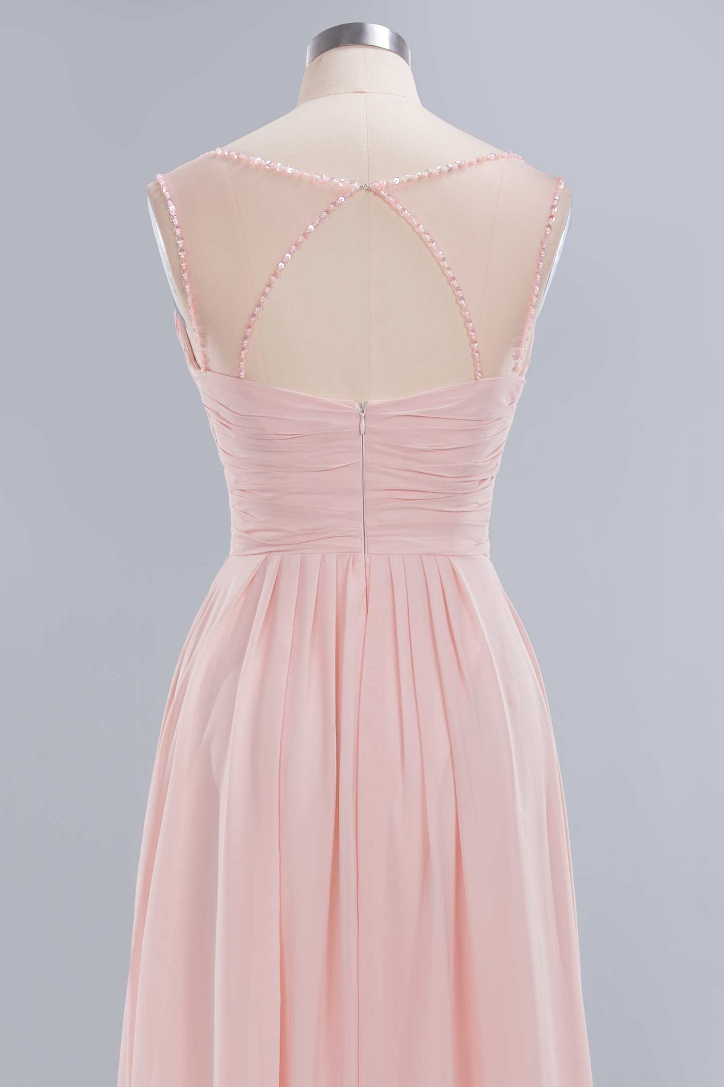 Spaghetti Straps Champagne V-Neck Chiffon Bridesmaid Dress Sleeveless Wedding Guest Dress