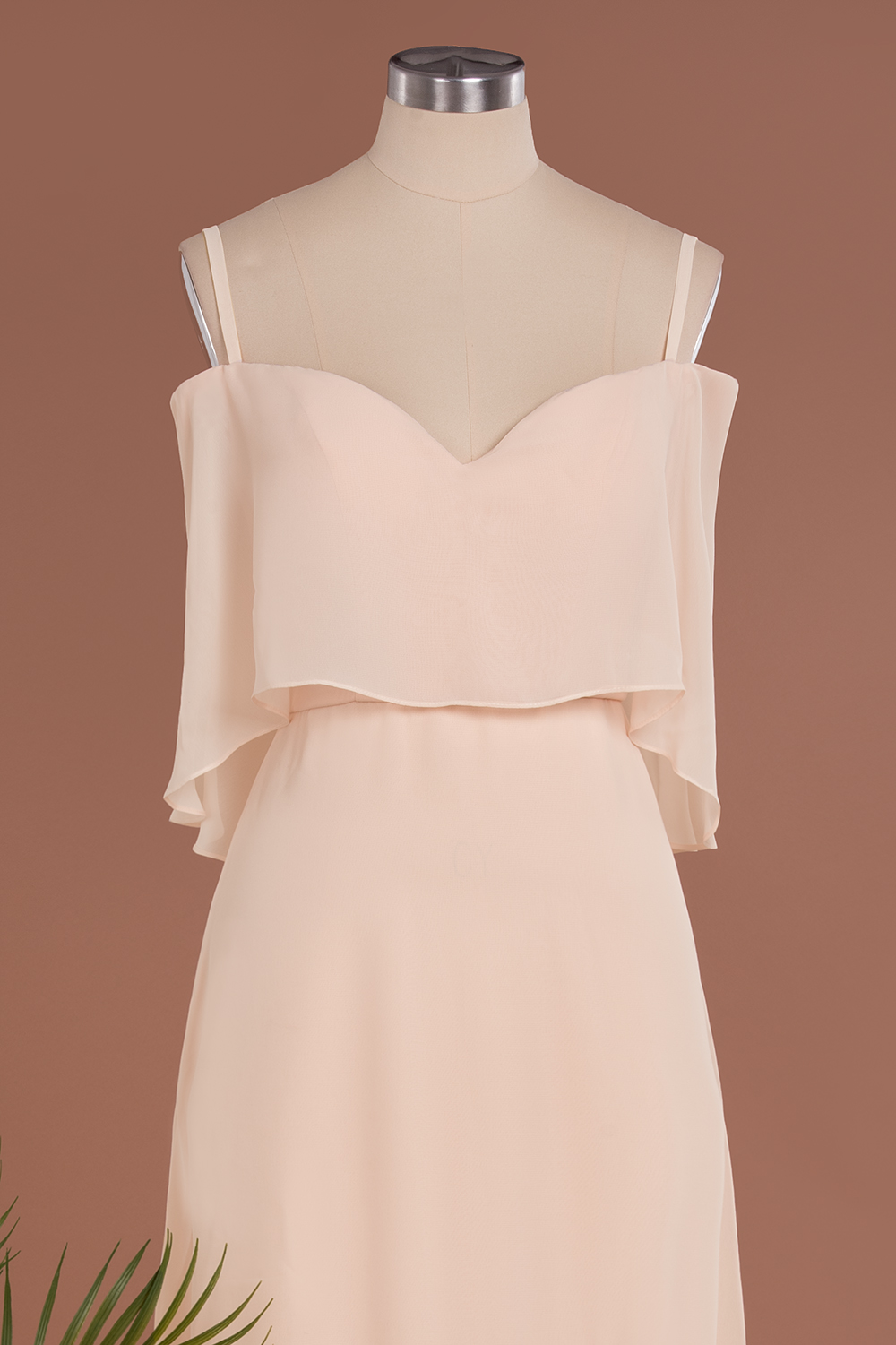 Elegant Champagne Off the Shoulder Chiffon Bridesmaid Dress Side Slit Wedding Guest Dress