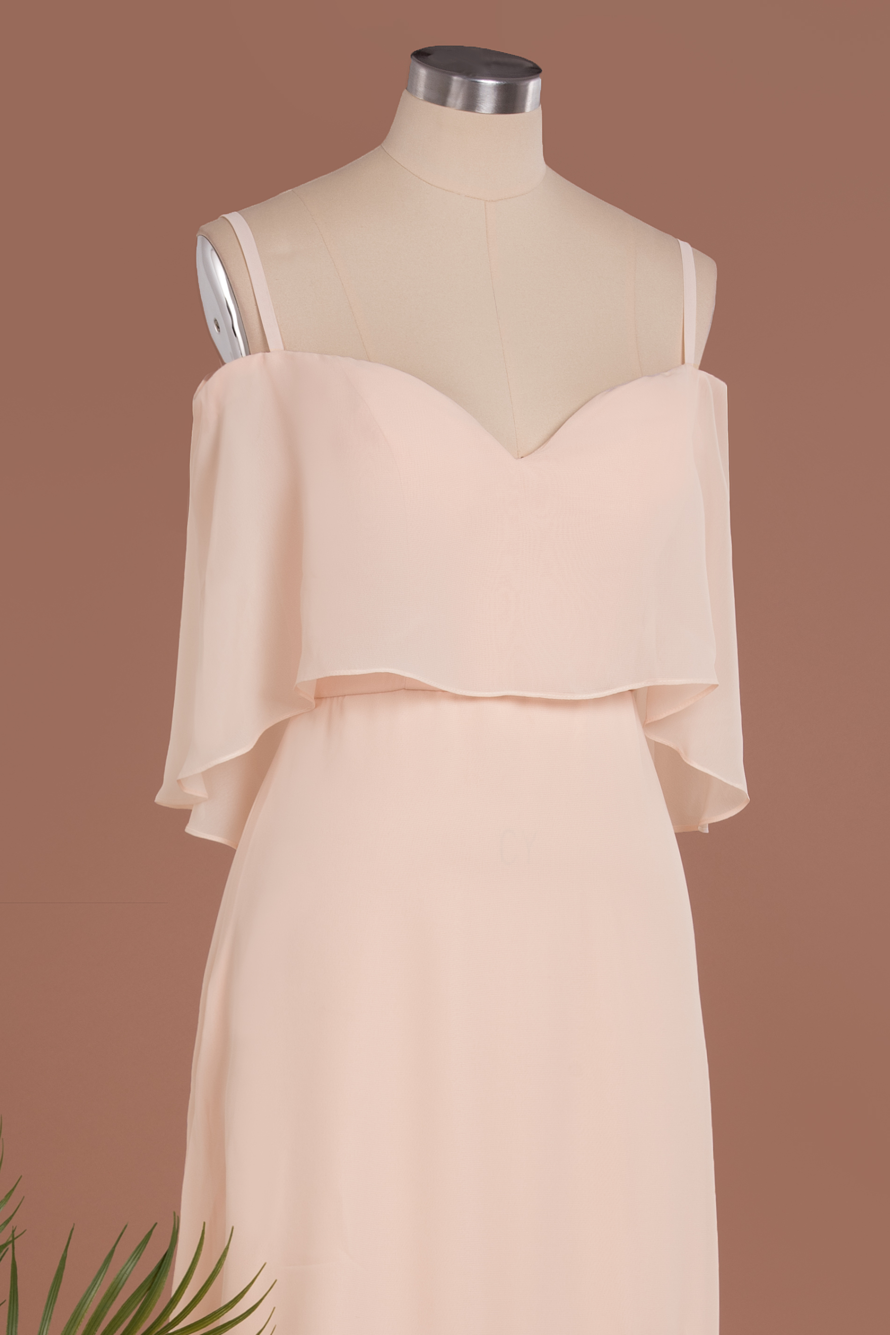Elegant Champagne Off the Shoulder Chiffon Bridesmaid Dress Side Slit Wedding Guest Dress