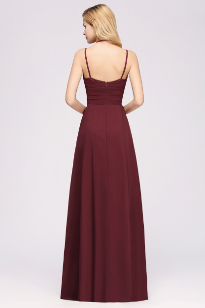 A-line Sleeveless Ruffles Chiffon Floor-Length Bridesmaid Dresses with Straps