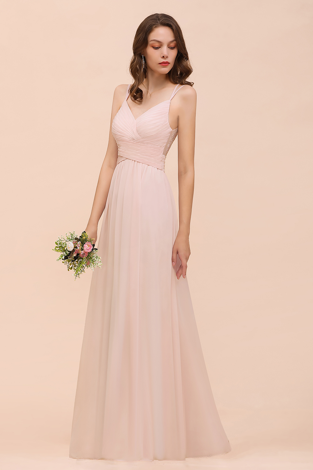 Gorgeous Pink Chiffon Bridesmaid Dresses with Straps