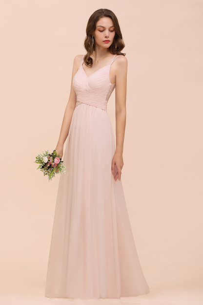 Gorgeous Pink Chiffon Bridesmaid Dresses with Straps