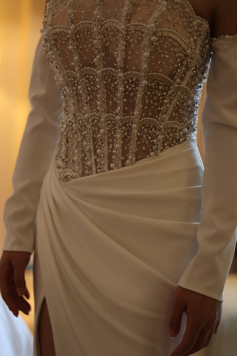 Sexy Glitter Beading Front Slit Party Dress Ruffle Long Evening Dress
