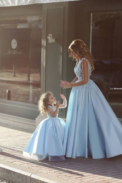 Flowers Straps A-line Mother And Daughter Prom Dress UK Ball Gown BA4321