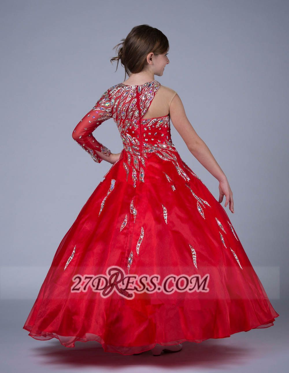Glamorous Jewel Floor-length Girl Pageant Dress Ball Gown With Crystals