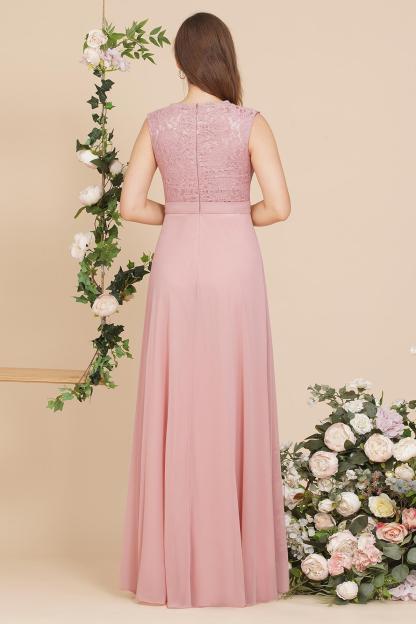 Elegant Sleeveless Dusty Pink Long Bridesmaid Dress Floral Lace Aline Wedding Guest Dress