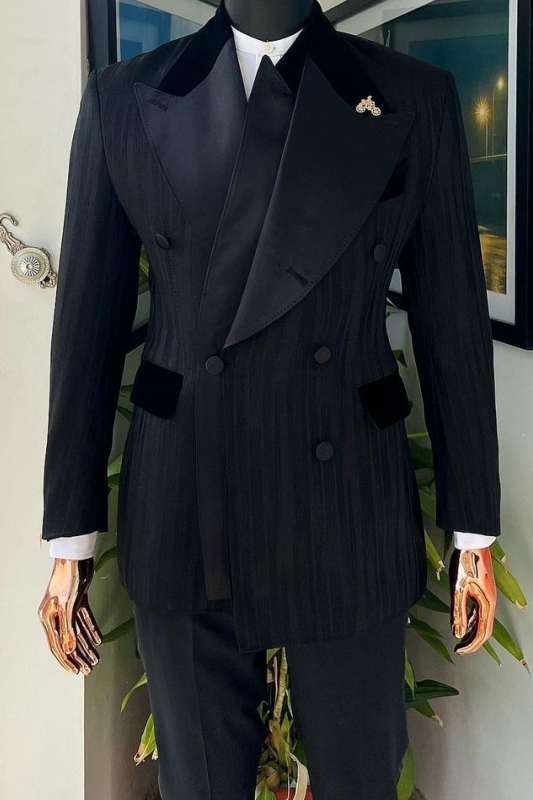 Watkins Simple Black Peaked Lapel Two Pieces Prom Suits