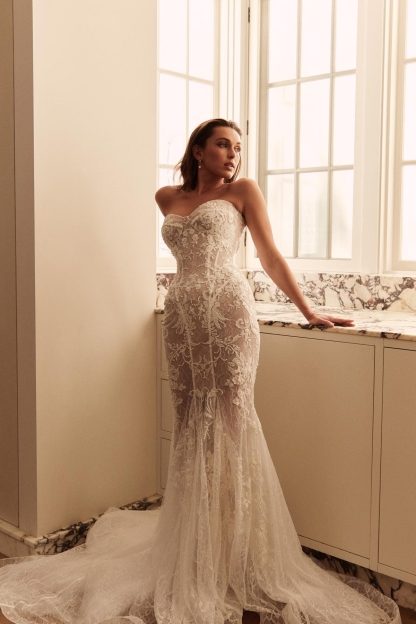 Sweetheart Strapless Tulle Appliques Lace Mermaid Wedding Dresses