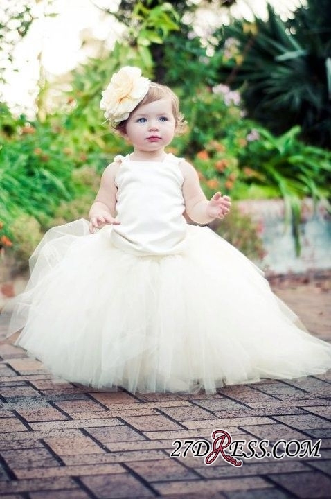 Sleeveless Scoop Tull Flower-Girl-Dresses Ball-Gown Pearls Pageant-Dress