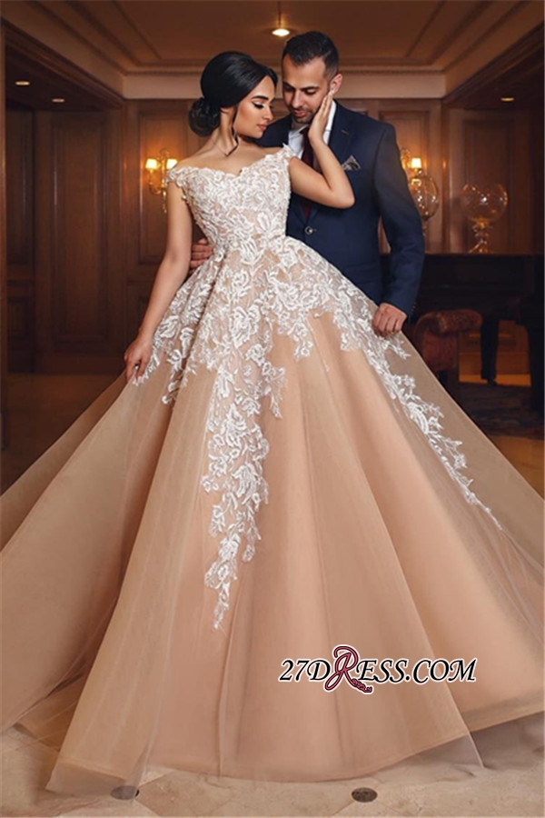 Off-the-shoulder Lace Evening Dress | Princess Wedding Dress With Appliques