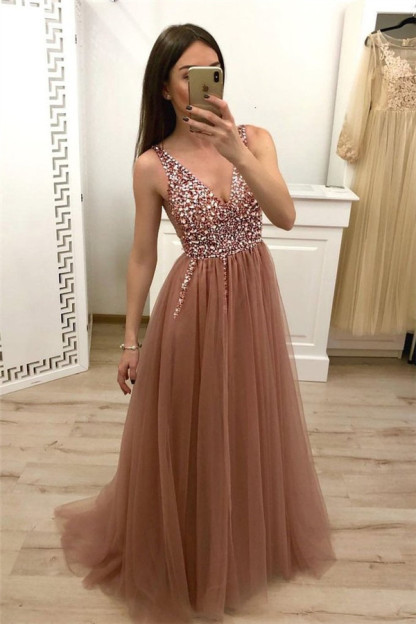 Crystal Straps Sequin Prom Dress UKes UK Lace-Up Side slit Mermaid Sleeveless Evening Dress UKes UK