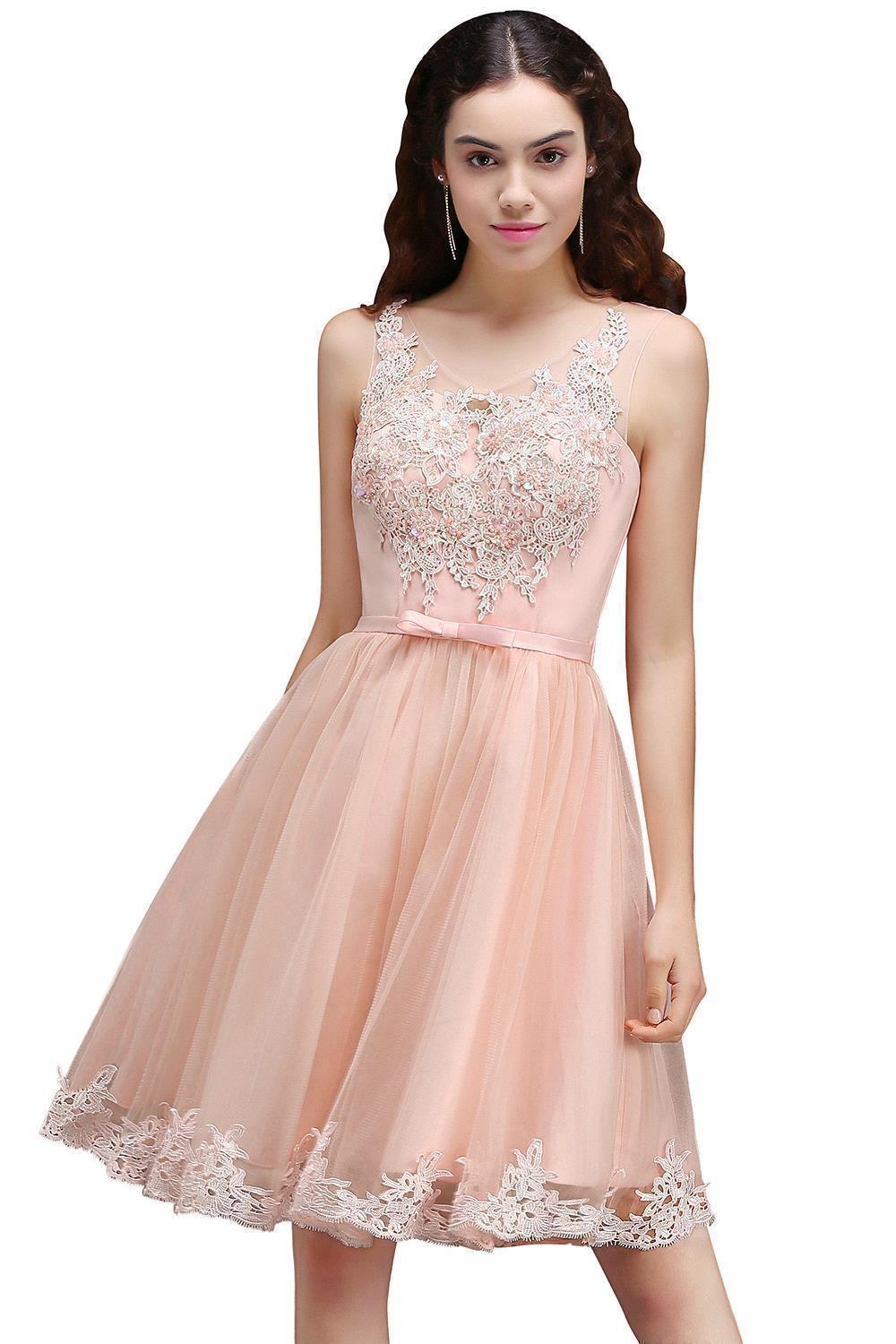 Sleeveless Sexy Short Tulle Lace Bowknot Homecoming Dress UK