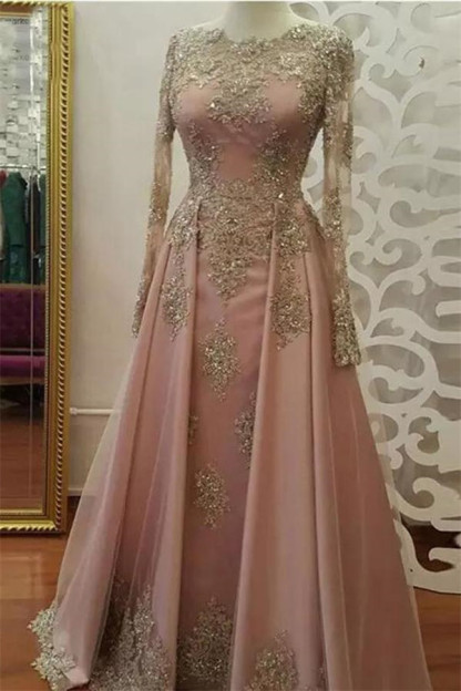 Sexy Lace Appliques Crystal Jewel Prom Dress Side slit Long sleeves Evening Dress UK with Beads-27Dress.co.uk