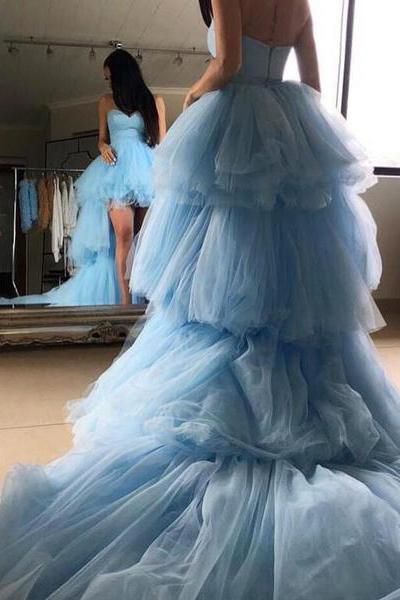 Sweetheart Overskirt Tired Prom Dress UKes UK Hi-Lo Sheer Sleeveless Evening Dress UKes UK