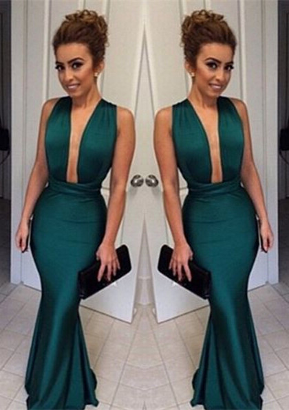 Elegant Deep V-Neck Sleeveless Long Prom Dress UK Floor Length