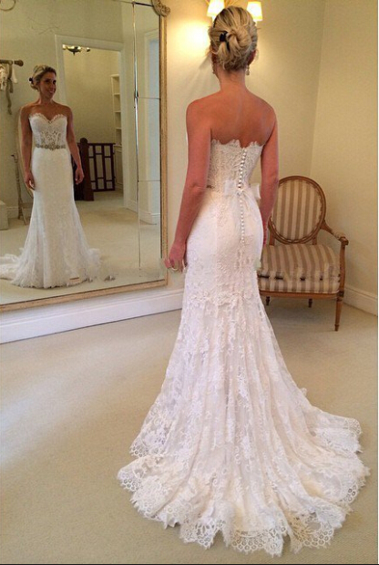 Delicate Sweetheart Sleeveless Lace Sexy Mermaid Wedding Dress With Beadss BA1598