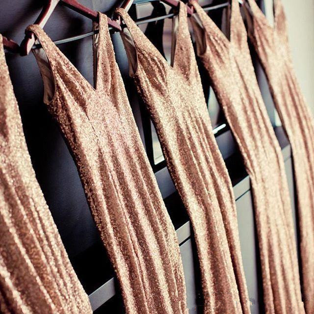 Stunnning V-Neck Sequins Gold Bridesmaid Dress UK Plus Size Long Floor Length-27Dress.co.uk