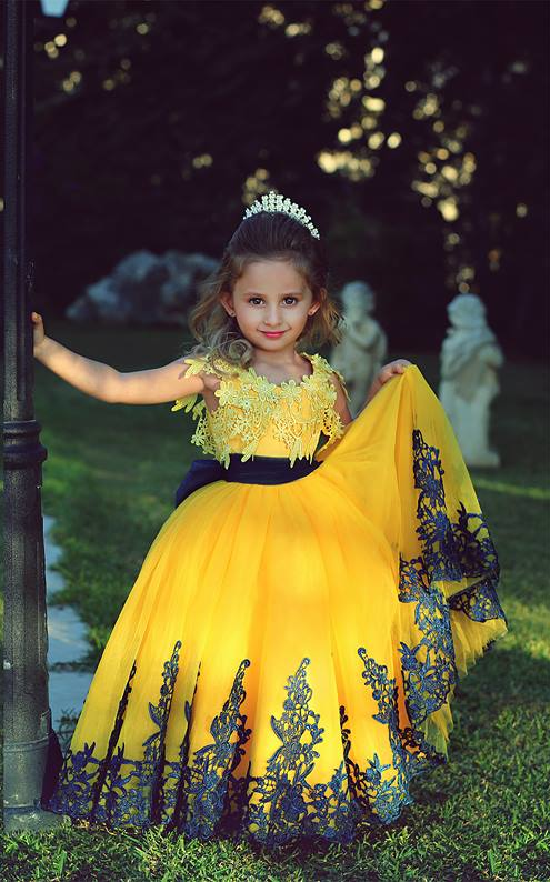 Lovely Yellow Appliques Flower Girl Dresses Floor Length Pageant Dresses