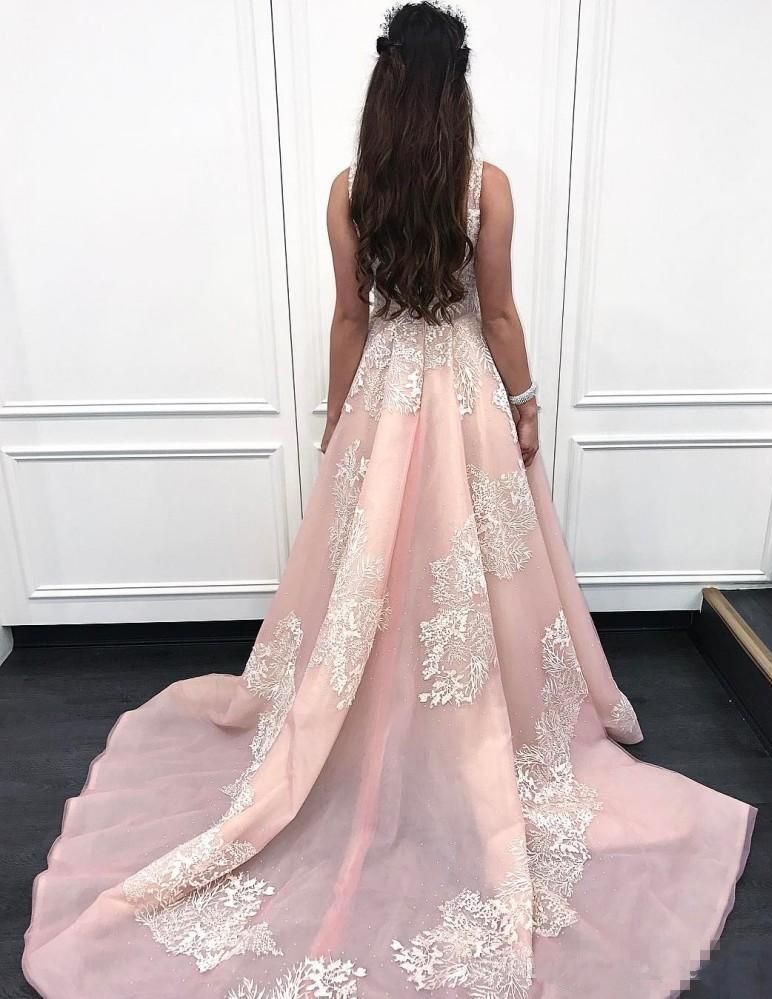 Sexy Pink Lace Appliques Straps Prom Dress UKes UK Ruffle Sexy Sleeveless Evening Dress UKes UK