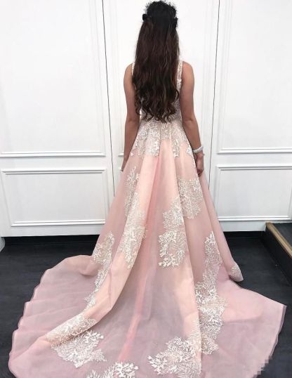 Sexy Pink Lace Appliques Straps Prom Dress UKes UK Ruffle Sexy Sleeveless Evening Dress UKes UK