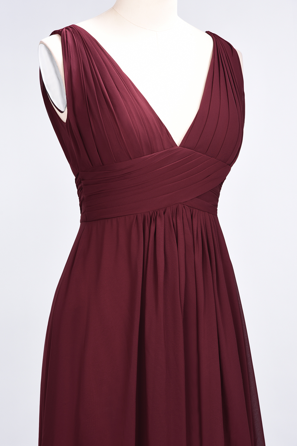 A-Line Chiffon V-Neck Sleeveless Long Bridesmaid Dress UK with Ruffle