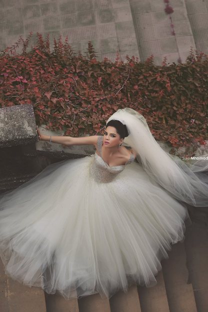 Elegant Off-shoulder Tulle Wedding Dress Ball Gown With Beadss