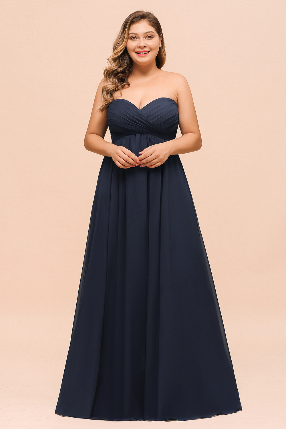 Strapless Sweetheart Long Chiffon Plus Size Bridesmaid Dress