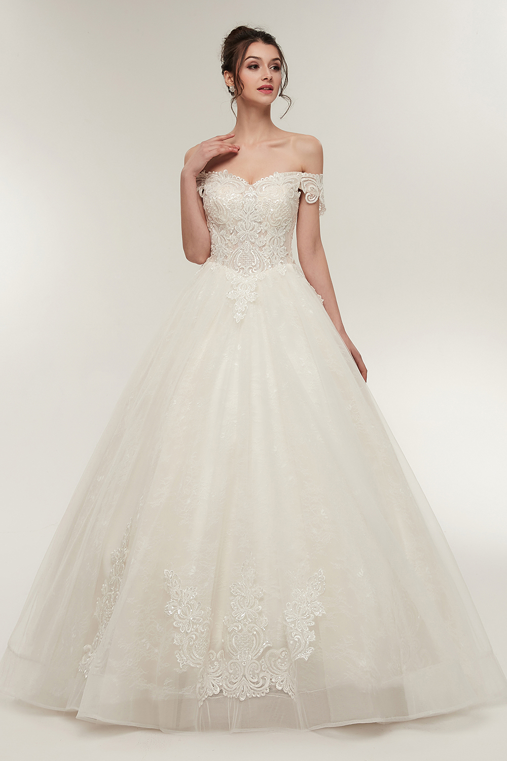 A-line Off-shoulder Sweetheart Floor Length Lace Appliques Wedding Dresses