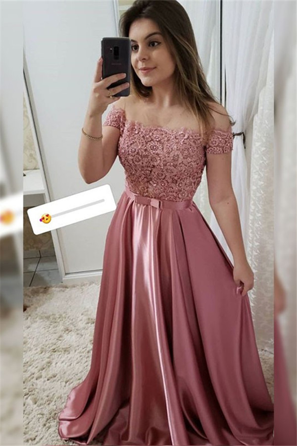 Applique Off-the-Shoulder Prom Dress UKes UK Beads Sleeveless Elegant Evening Dress UKes UK with Bow-knot Sash